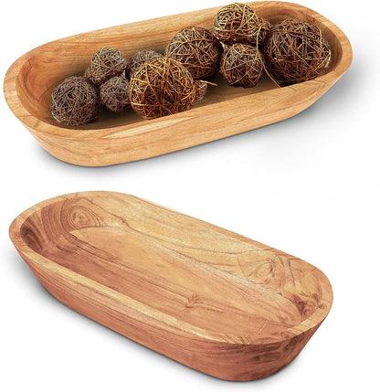 | Handmade Decorative Wooden Bowl for Home, Bathroom and Kitchen Counter | Acacia Wood Large Dough Bowl Fits Cosmetics, Keys & More | 17"L X 3" H X 8" W