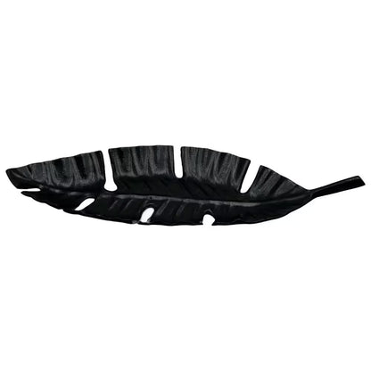 23 In. Aluminum Metal Leaf Decorative Black Tray