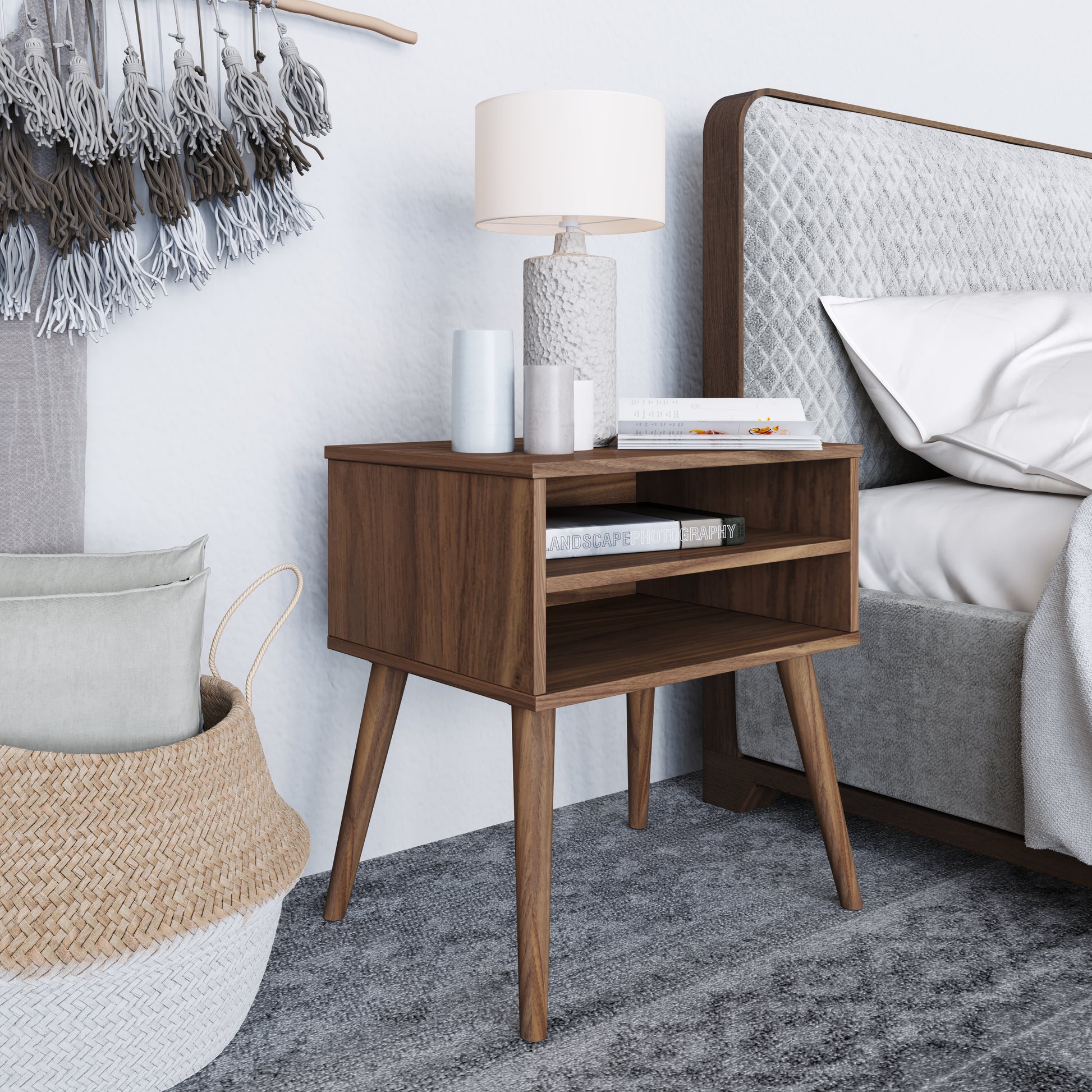 Ragusa Mid-Century Modern Open Shelf Nightstand