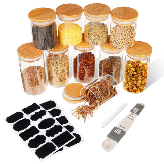 Glass Airtight Food Storage Canister with Measuring Spoon, Set of 10