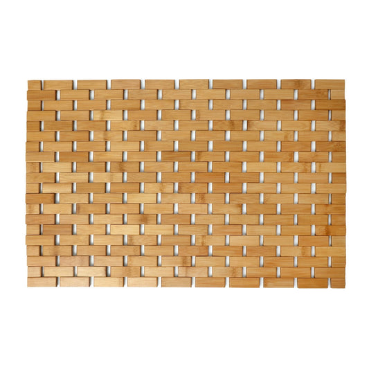 Bamboo Bath Mat |Off- White Wooden Bath & Shower Mat Creates Spa-Like Experience (Easy to Roll Up, Eco-Friendly, 24.75” X 16.5”)