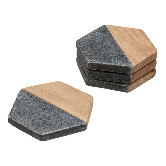 4-Piece Wood and Stone Coaster Set
