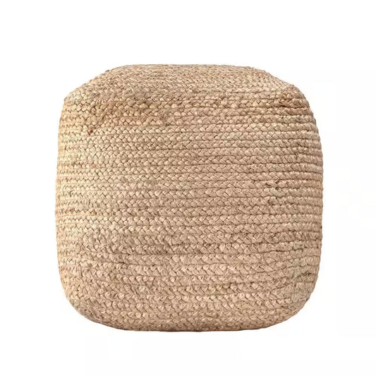 Cork Braided Solid Jute Filled Ottoman Natural Square Pouf