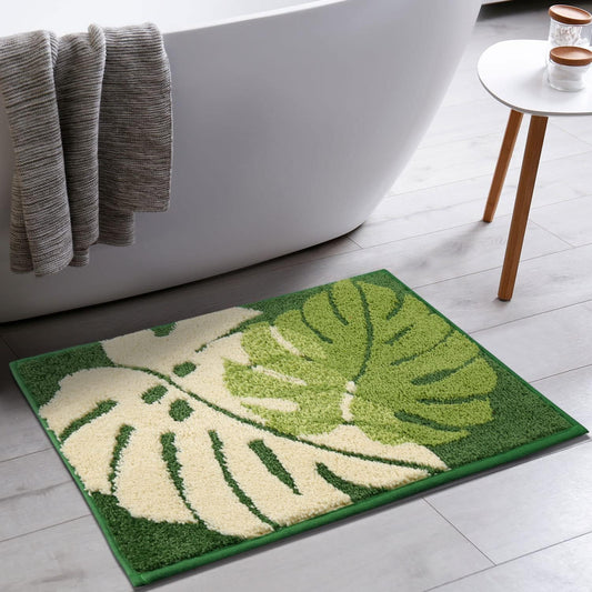 Bathroom Rugs 24X16In Blue Leaves Bath Mat for Bathroom Non Slip Machine Washable Soft Microfiber Absorbent Cute Bath Rug Plush for Tub Shower Sink Fluffy Home Decor Accessories