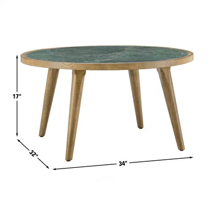 Novato 34 In. round Green Stone Top Coffee Table and 2-End Tables (3-Piece)