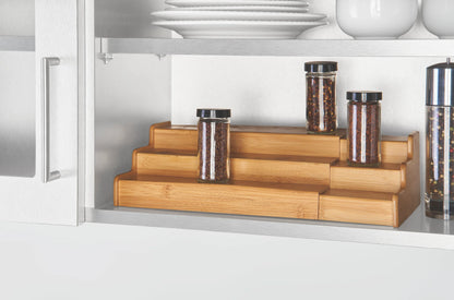 , Bamboo Organizers Expandable Spice Rack, 3-Tier, 12.91-22.4X7.67X4.4 In