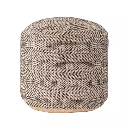 Exeter Chevron Braided Jute Filled Ottoman Natural round Pouf