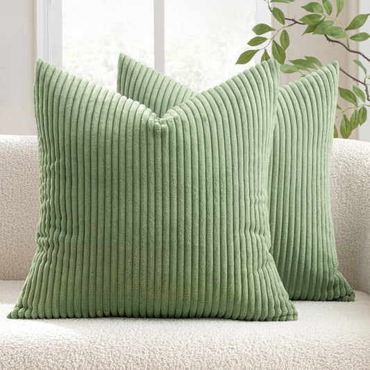 Pack of 2 Pillow Covers Soft Soild Decorative Square Throw Pillow Covers Set Cushion Cases Pillowcases for Sofa Bedroom Car 18 X 18 Inch 45 X 45 Cm Sage Green
