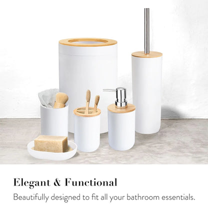 6-Piece Bamboo Bathroom Accessory Set, Modern White