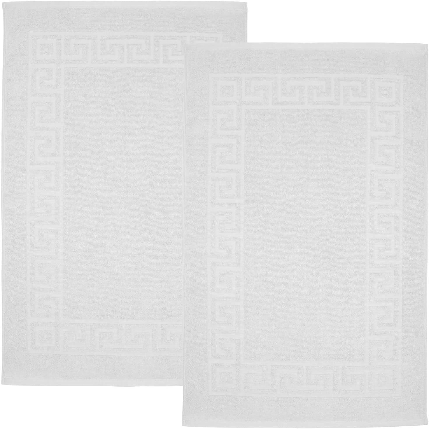 Greek Bath Mat - White, 100% Ring Spun Cotton, Pack of 2, 20X32 Inches, 800 GSM, Non-Slip, Absorbent, Quick Drying, Machine Washable Bathroom Floor Mats for Shower, Kitchen & Bath