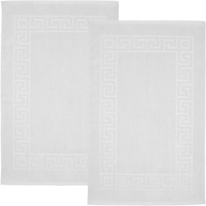 Greek Bath Mat - White, 100% Ring Spun Cotton, Pack of 2, 20X32 Inches, 800 GSM, Non-Slip, Absorbent, Quick Drying, Machine Washable Bathroom Floor Mats for Shower, Kitchen & Bath