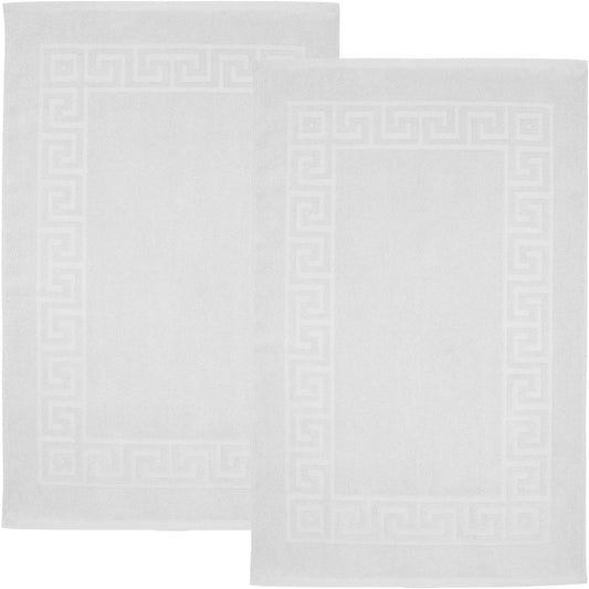Greek Bath Mat - White, 100% Ring Spun Cotton, Pack of 2, 20X32 Inches, 800 GSM, Non-Slip, Absorbent, Quick Drying, Machine Washable Bathroom Floor Mats for Shower, Kitchen & Bath