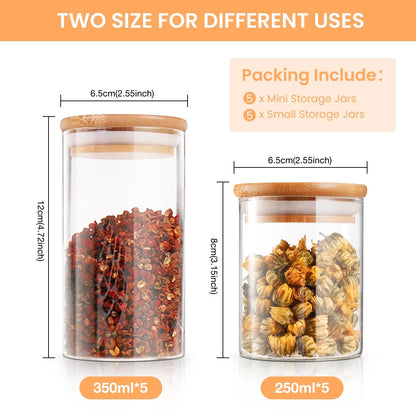 Glass Airtight Food Storage Canister with Measuring Spoon, Set of 10