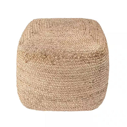 Cork Braided Solid Jute Filled Ottoman Natural Square Pouf