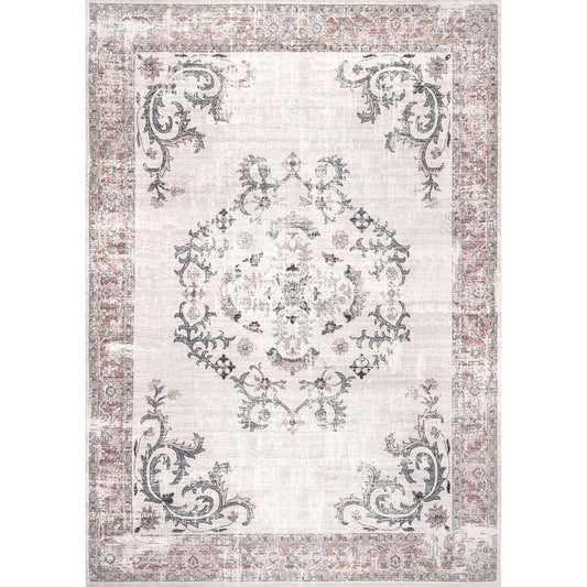 Layna Machine Washable Distressed Vintage Light Gray 2 Ft. 6 In. X 8 Ft. Indoor Runner Rug