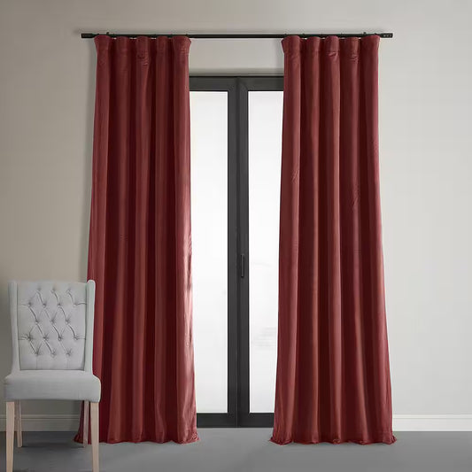 Crimson Rust Velvet Solid 50 In. W X 84 In. L Lined Rod Pocket Blackout Curtain