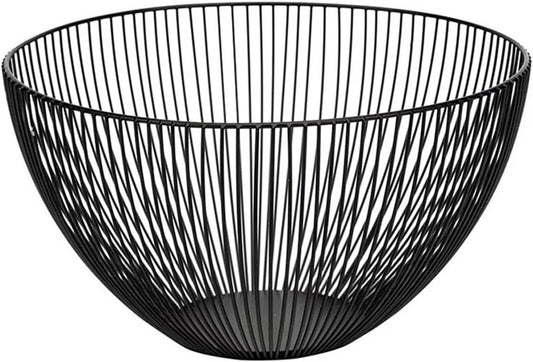 Metal Wire Fruit Basket, Black Fruit Vegetable Bowl for Kitchen Counter, round Produce Storage Basket for Veggie Snack (Round A)