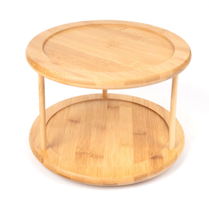 Kitchen Organizer Bamboo Turntable 2-Tier Spice Rack, 10.04 DIA X 6.89 In