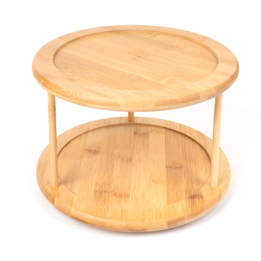 Kitchen Organizer Bamboo Turntable 2-Tier Spice Rack, 10.04 DIA X 6.89 In