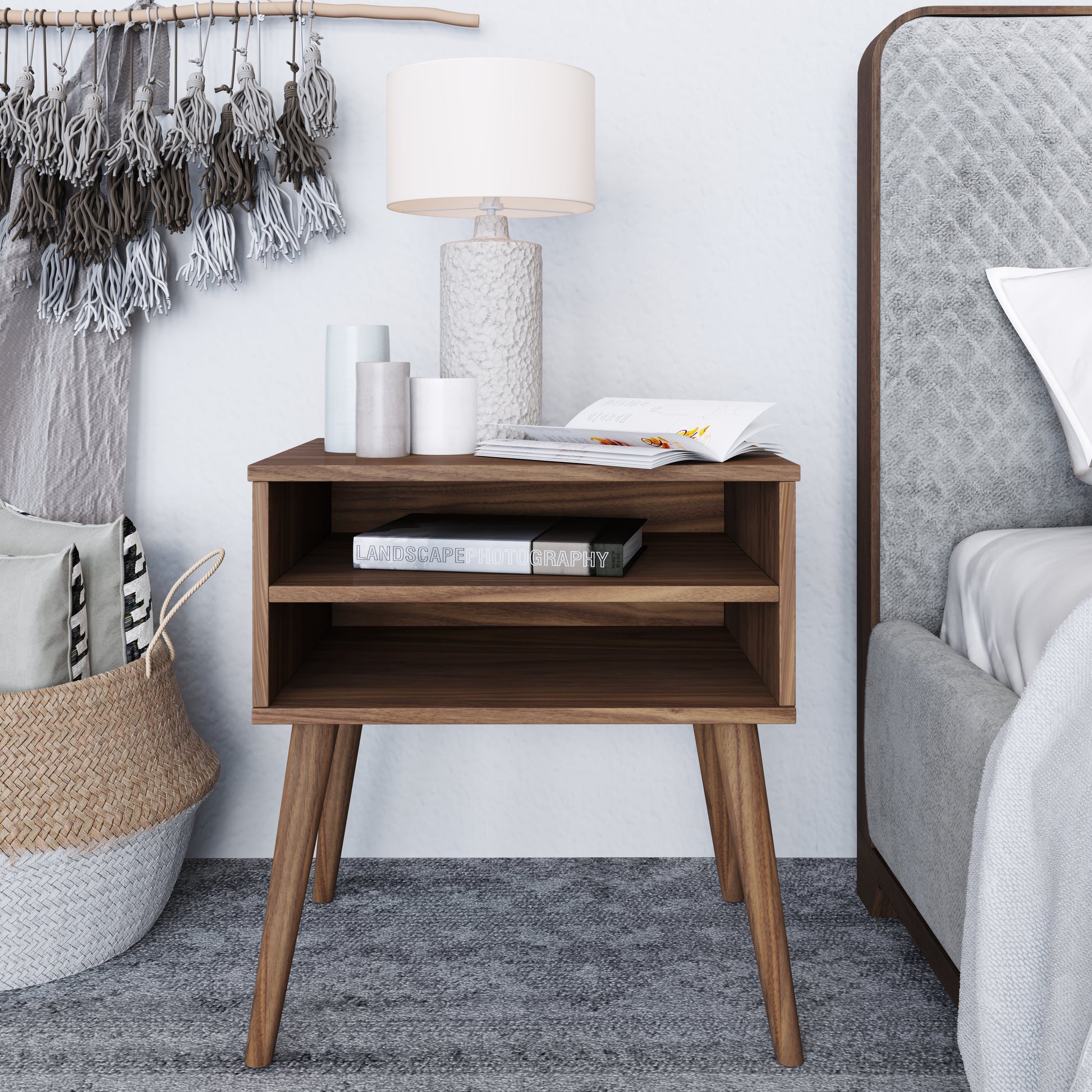 Ragusa Mid-Century Modern Open Shelf Nightstand
