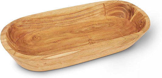 | Handmade Decorative Wooden Bowl for Home, Bathroom and Kitchen Counter | Acacia Wood Large Dough Bowl Fits Cosmetics, Keys & More | 17"L X 3" H X 8" W