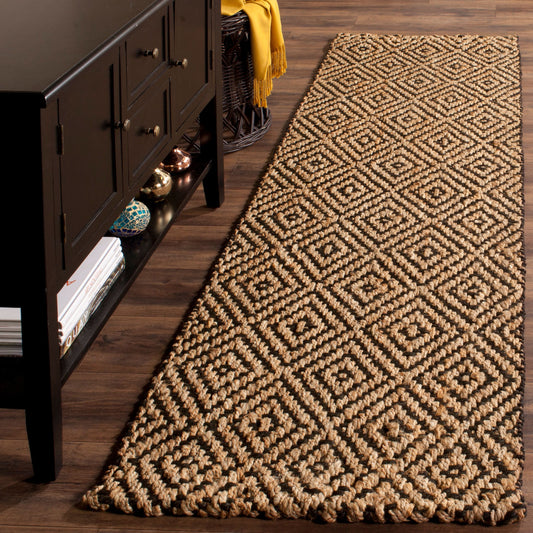 Natural Fiber Emory Geometric Jute Runner Rug, Natural/Black, 2'3" X 20'
