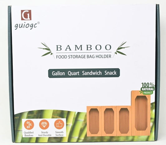 GUIOGC Bamboo Food Storage Bag Organizer Holder Dispenser Ziplock 12 X 12.6 X 3"