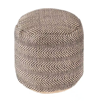 Exeter Chevron Braided Jute Filled Ottoman Natural round Pouf