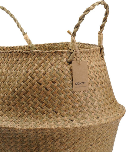 Seagrass Plant Basket with Handles, round Storage Wicker Basket (10.6Inch Diameter X 12.5Inch Height, Natural)