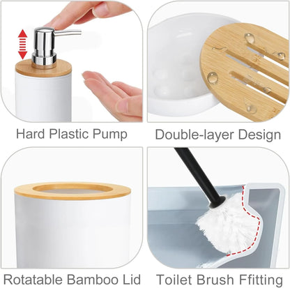 6-Piece Bamboo Bathroom Accessory Set, Modern White