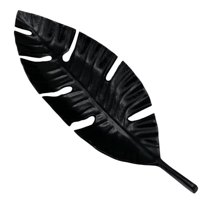23 In. Aluminum Metal Leaf Decorative Black Tray