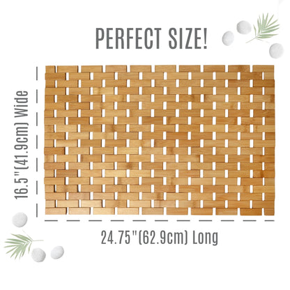 Bamboo Bath Mat |Off- White Wooden Bath & Shower Mat Creates Spa-Like Experience (Easy to Roll Up, Eco-Friendly, 24.75” X 16.5”)