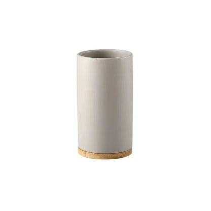 Ceramic Bathroom Accessories Set with Bamboo Tray for Bathroom Kitchen Countertop Includes Soap Dispenser Toothbrush Holder