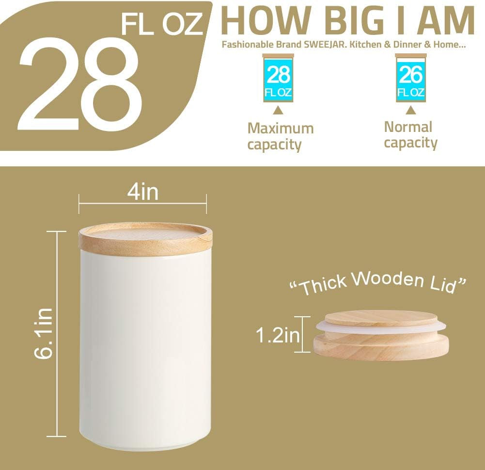 Kitchen Canisters Ceramic Food Storage Jar, Stackable Containers with Airtight Seal Wooden Lid for Serving Ground Coffee, Tea, Sugar, Salt and More - 28 Fl Oz (Gray)