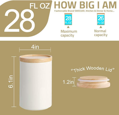 Kitchen Canisters Ceramic Food Storage Jar, Stackable Containers with Airtight Seal Wooden Lid for Serving Ground Coffee, Tea, Sugar, Salt and More - 28 Fl Oz (Gray)
