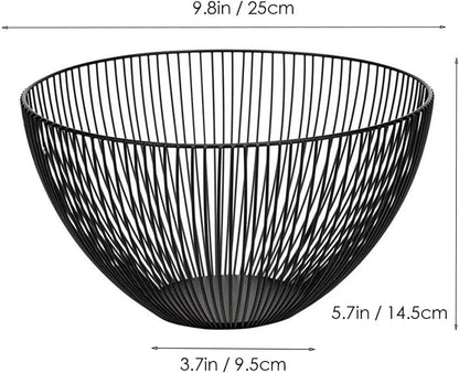 Metal Wire Fruit Basket, Black Fruit Vegetable Bowl for Kitchen Counter, round Produce Storage Basket for Veggie Snack (Round A)