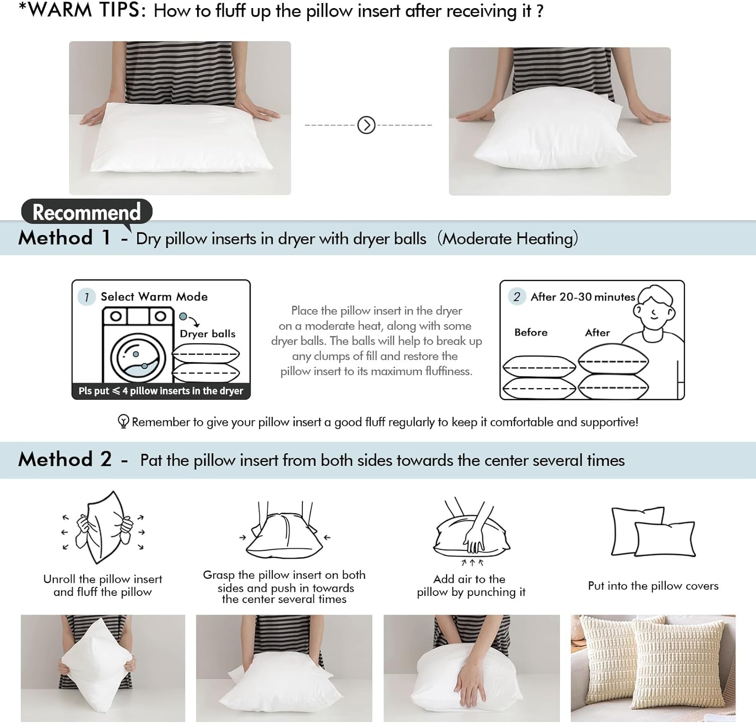 Set of 2 Throw Pillow Inserts Premium Pillow Stuffer Square Form for Decorative Cushion Bed Couch Sofa 16X16 Inch