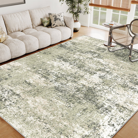 6'X9' Washable Area Rugs for Living Room Bedroom Dining Room Office Farmhouse Non-Slip Abstract Modern Contemporary Distressed Rugs, Green