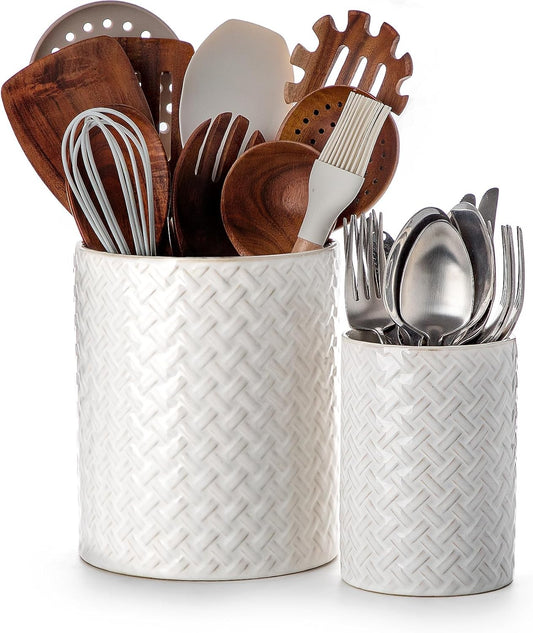 7.2"+5.4" Ceramic Utensil Holder for Kitchen Counter, Large Utensil Crock