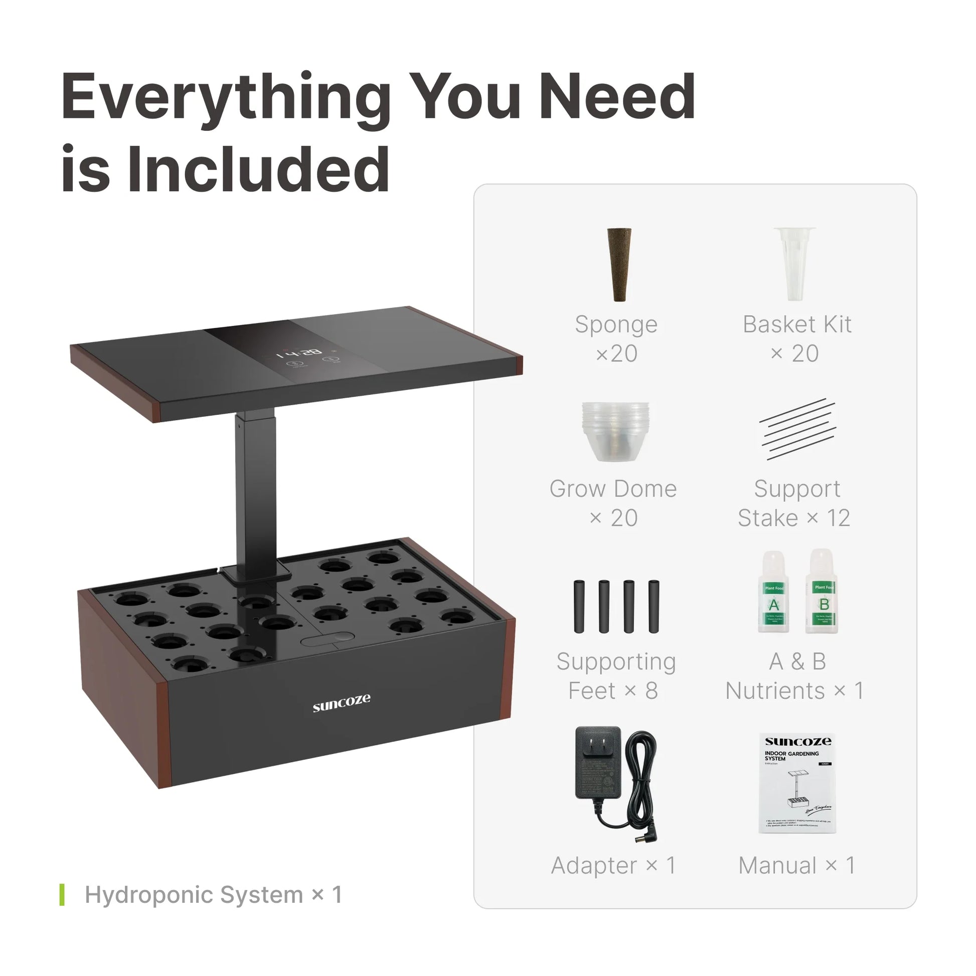 20 Pods Hydroponic Growing System Indoor Herb Garden with Grow Light Germination Starter Kit Black
