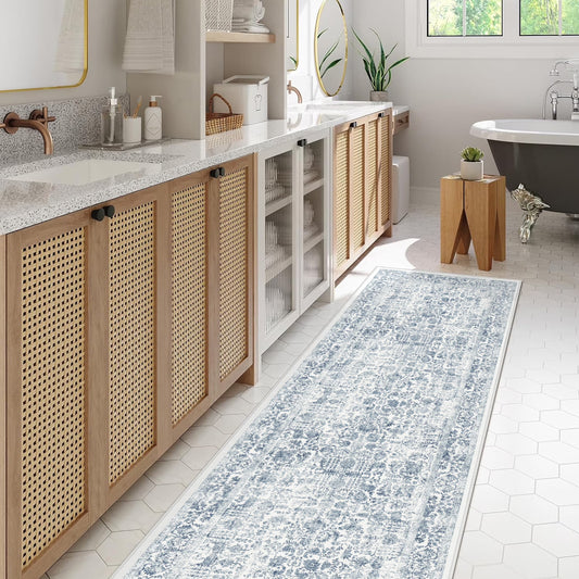 2'X10' Hallway Kitchen Runner Rugs for Entryway Bathroom Machine Washable Non-Slip, Navy Blue