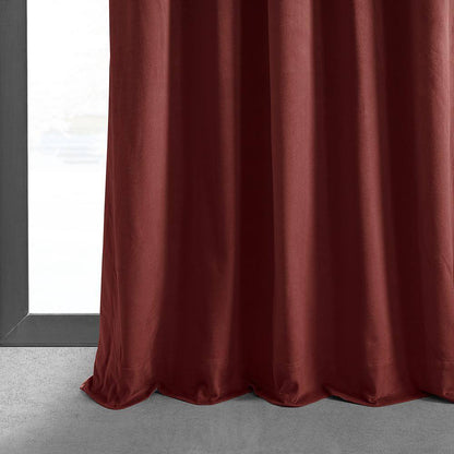 Crimson Rust Velvet Solid 50 In. W X 84 In. L Lined Rod Pocket Blackout Curtain