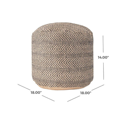 Exeter Chevron Braided Jute Filled Ottoman Natural round Pouf