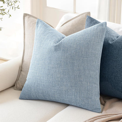 Pack of 2 Decorative Linen Burlap Coastal Pillow Covers Farmhouse Boho Accent Pillowcases for Sofa Car Couch Bedroom Living Room Home Decor 18X18 Inch Light Blue